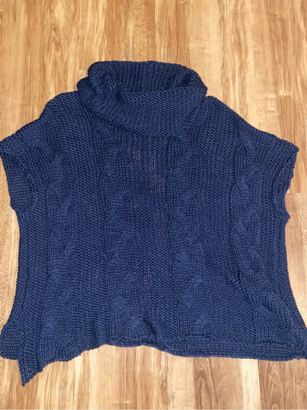 Wooden Ships Navy Chunky Cable Knit Cowl Neck Poncho Sweater S/M EUC